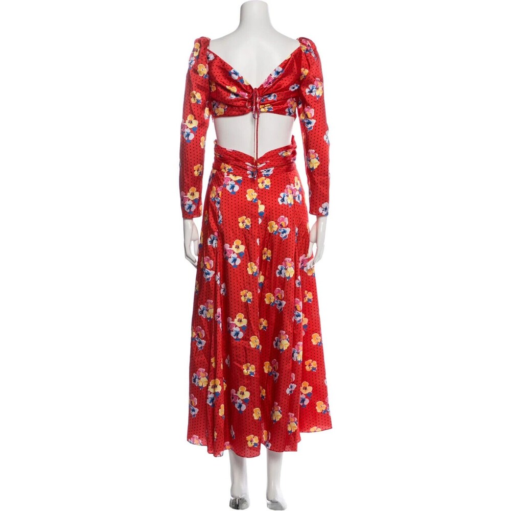 RUNWAY. NWT. $2190 CAROLINA HERRERA Pleated printed twill midi dress Sz 8 red - Picture 9 of 10